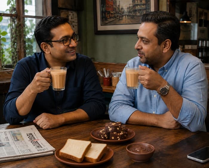 বন্ধুদের আড্ডায় চা ও স্ন্যাকস উপভোগ